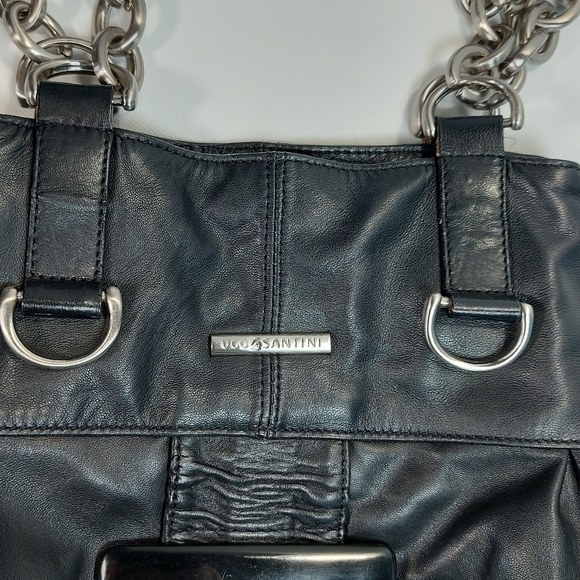 Ugo Santini Black Leather Large Shoulder Bag Purse - Picture 4 of 11